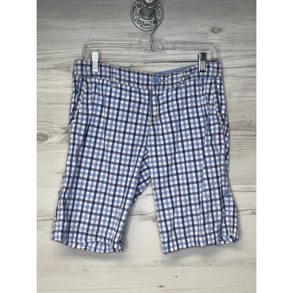 American Eagle Outfitters Blue and White Plaid Bermuda Shorts